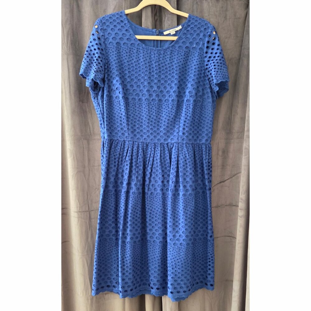 Boden Size 14 Eyelet Lace Knee Length Shift Dress Cobalt Blue Spring